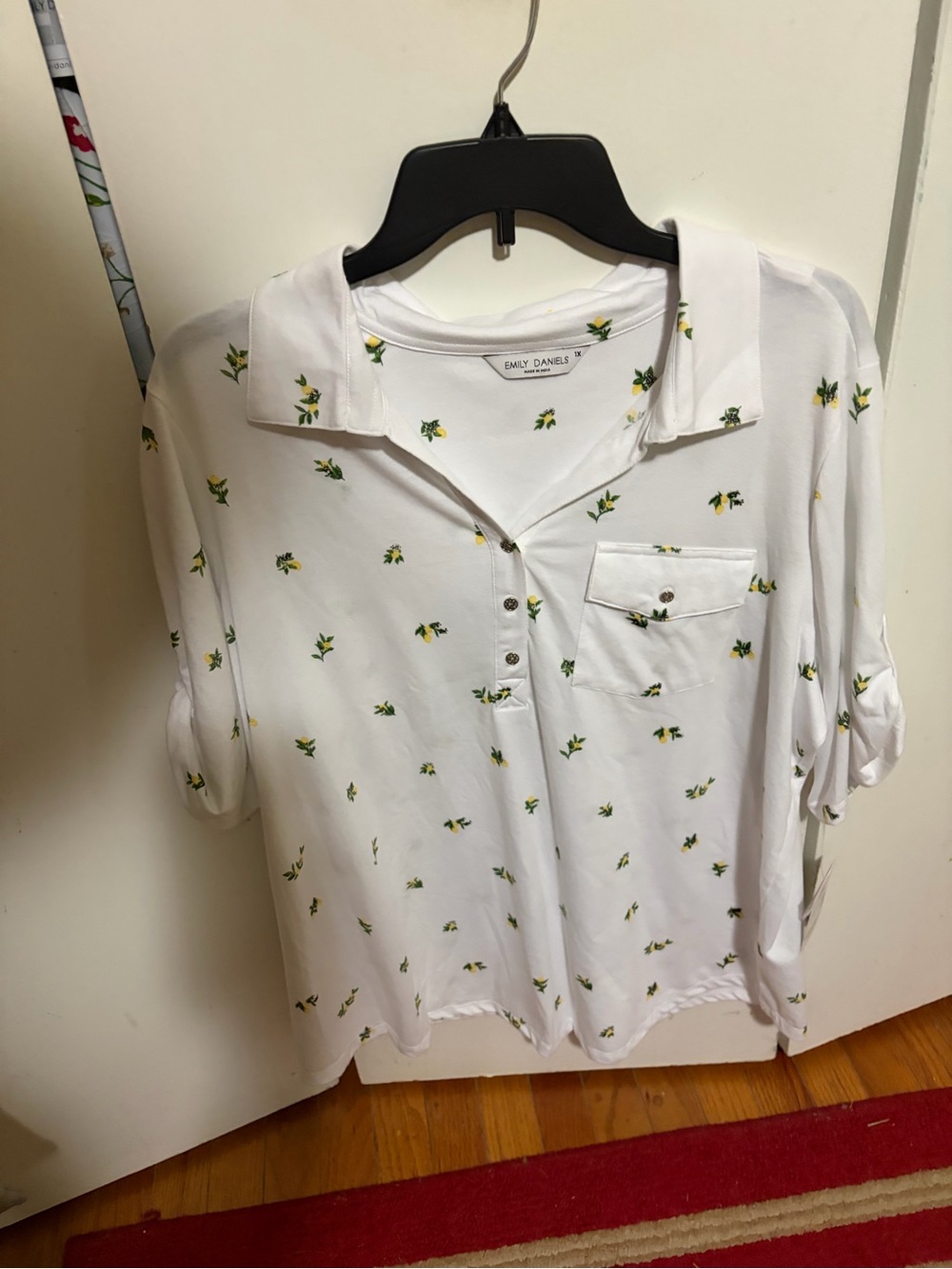 White Polo Shirt with Lemon Print floral